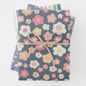 ハッピーイースターカラフルモダンストライプデイジーかわいい ラッピングペーパーシート (インサイチュ)