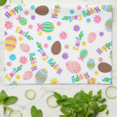 ハッピーイースターカラフルモダン春卵フローラ キッチンタオル (折り畳み)