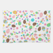 ハッピーイースターカラフルモダン春卵フローラ キッチンタオル (横)