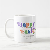 ハッピーイースターカラフルレトロタイポグラフィ コーヒーマグカップ (左)