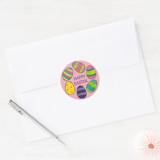 ハッピーイースターカラフル卵狩り絵を描卵 ラウンドシール (封筒)