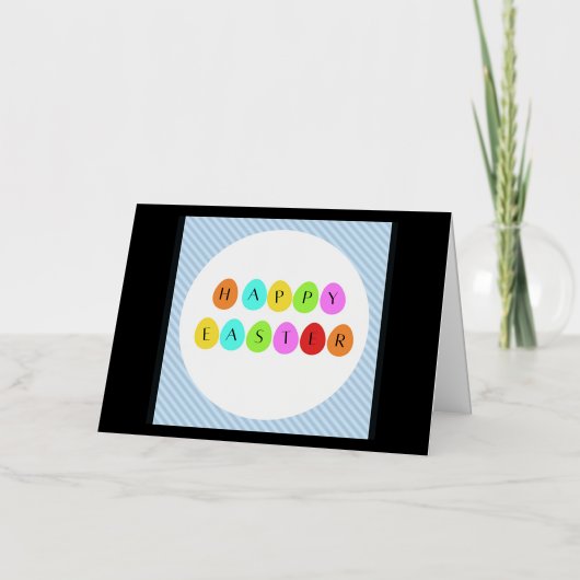 ハッピーイースターカラフル卵 箔グリーティングカード (正面)
