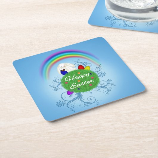 ハッピーイースターカラフル惑星 スクエアペーパーコースター (アングル)