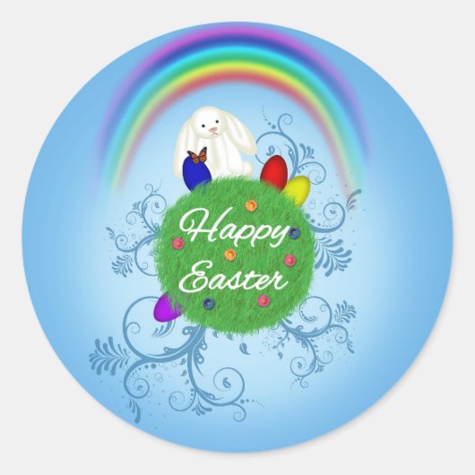 ハッピーイースターカラフル惑星 ラウンドシール (正面)