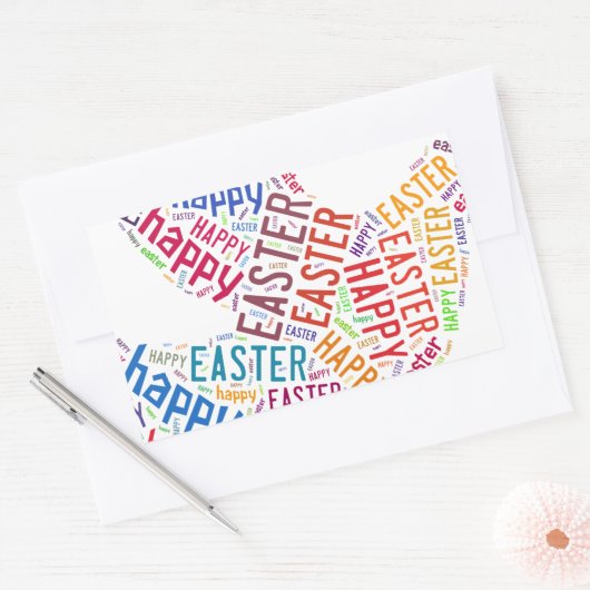 ハッピーイースターカラフル挨拶文字 長方形シール (封筒)