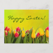 ハッピーイースターカラフル春チューリップイエローグリーン シーズンポストカード (正面)