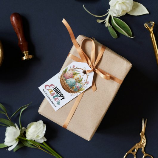 ハッピーイースターカラフル水彩卵かご ギフトタグ