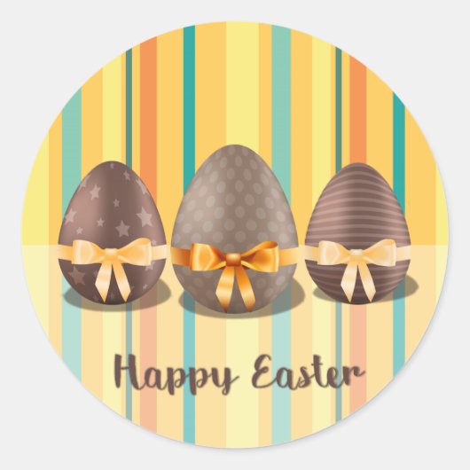 ハッピーイースターカラフル、チョコイースターエッグ ラウンドシール (正面)