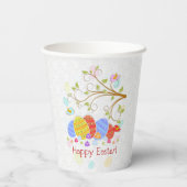ハッピーイースターカラフル – 卵と鳥の花形 紙コップ (裏面)