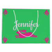 ハッピーイースターカラー赤面ピンクブラックグリーンバンニー ラージペーパーバッグ (裏面)