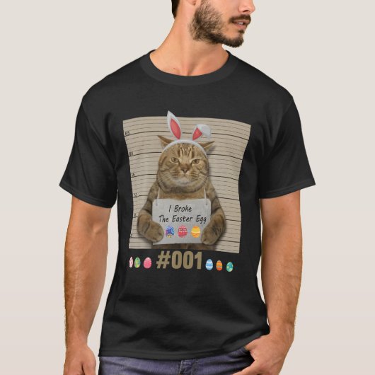 ハッピーイースターカワイトバニーキャットエッグス籠の男性 Tシャツ (正面)