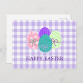 ハッピーイースターカントリーラベンダージンガムパターン シーズンポストカード (正面/裏面)