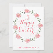 ハッピーイースターカードピンクバニーとリース シーズンカード (正面)