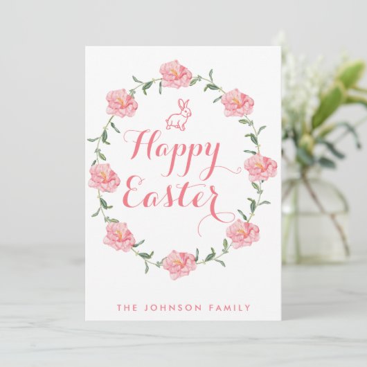 ハッピーイースターカードピンクバニーとリース シーズンカード (スタンド正面)