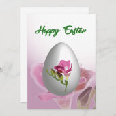 ハッピーイースターカード卵と水彩花 シーズンカード (正面/裏面)