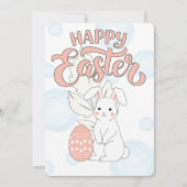ハッピーイースターカード | かわいいウサギと卵 パステル サンキューカード (正面)