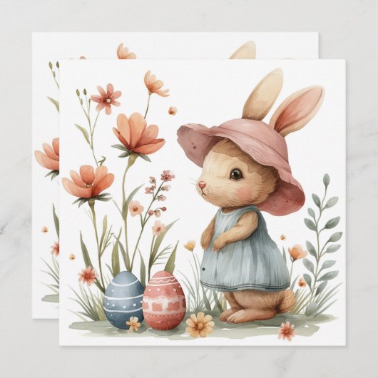 ハッピーイースターカード、バニーイースターエッグ シーズンカード (正面/裏面)