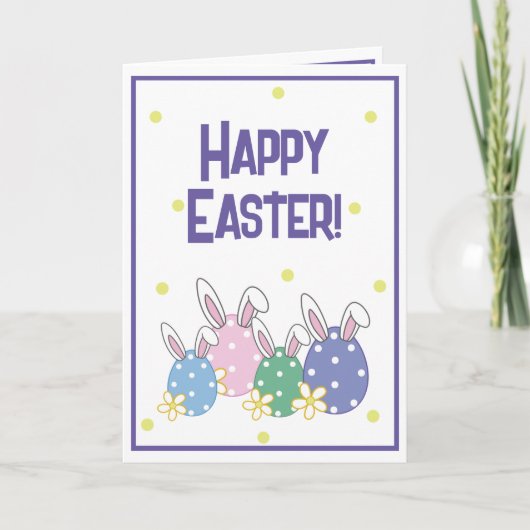 ハッピーイースターカード – Eggs & Bunny Ears – 任意の色 案内状 (正面)