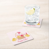 ハッピーイースターガーリーチクスクピンク スクエアペーパーコースター (インサイチュ)