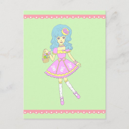 ハッピーイースターガールグリーン シーズンポストカード (正面)