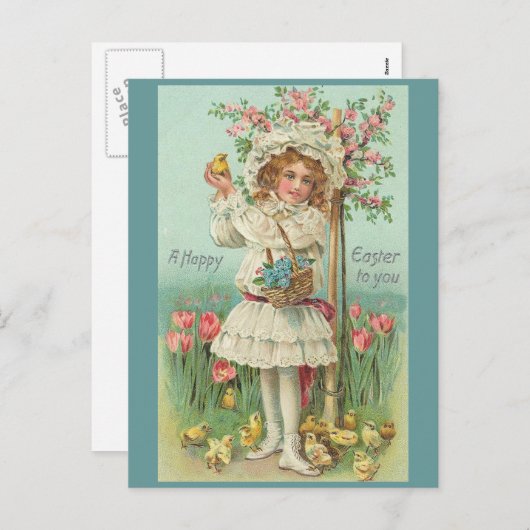 ハッピーイースターガールヴィンテージ シーズンポストカード (正面/裏面)