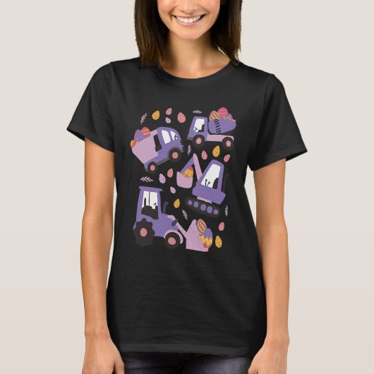 ハッピーイースターキッズ建築トラック卵狩り Tシャツ (正面)
