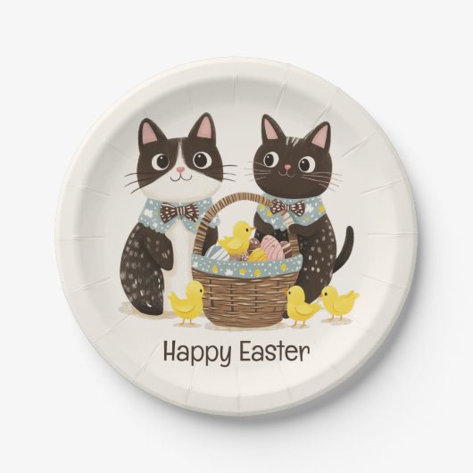 ハッピーイースターキャッツイースターバスケットベビーチックス ペーパープレート (正面)