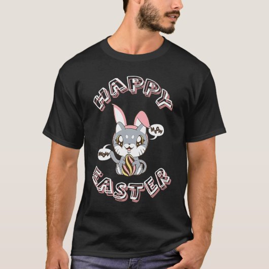ハッピーイースターキャットバニー Tシャツ (正面)