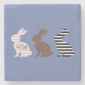 ハッピーイースターキュートイースターレオパードバニーラビット ストーンコースター (正面)