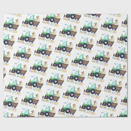 ハッピーイースターキュートトラクター ラッピングペーパー (フラット)