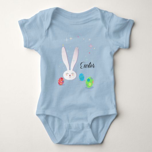 ハッピーイースターキュートバニーイースターエッグ狩りパーティー ベビーボディスーツ (正面)