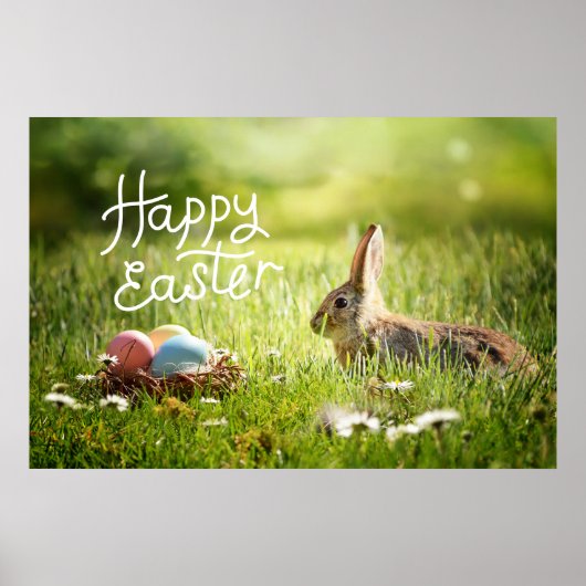 ハッピーイースターキュートバニーカラフルイースター ポスター (正面)