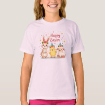 ハッピーイースターキュートバニーチックラムTシャツ