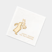 ハッピーイースターキュートバニーバタフライパーソナライズされた 箔ナプキン (左)