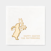 ハッピーイースターキュートバニーバタフライパーソナライズされた 箔ナプキン (正面)