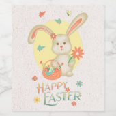 ハッピーイースターキュートバニーピンクパステル ワインラベル (シングルラベル)