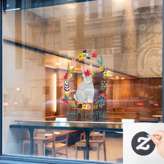 ハッピーイースターキュートバニーフローラ ウィンドウサイン (カフェ窓)