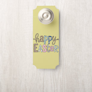 ハッピーイースターキュートフローラバニー春ヒョウ ドアノブサイン