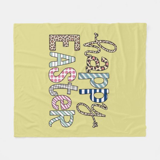 ハッピーイースターキュートフローラバニー春ヒョウ フリースブランケット (正面(横))