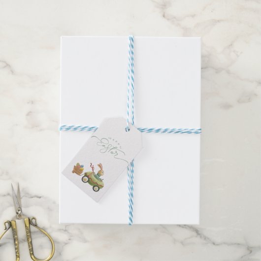 ハッピーイースターギフトラベルイースターバニーとイースターエッグ ギフトタグ (より糸付き)