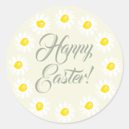 ハッピーイースタークリームスクリプトかわいいデイジーフローラフレーム ラウンドシール
