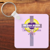 ハッピーイースタークロス聖書カスタム聖句Year Purple キーホルダー (正面)