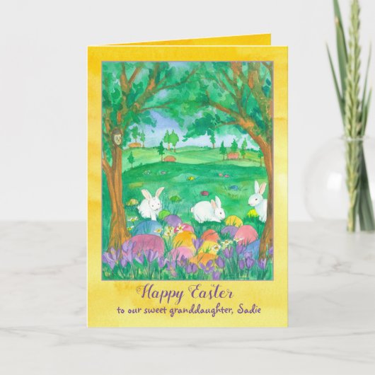 ハッピーイースターグランドドーターラビット名前をカスタムする カード (正面)