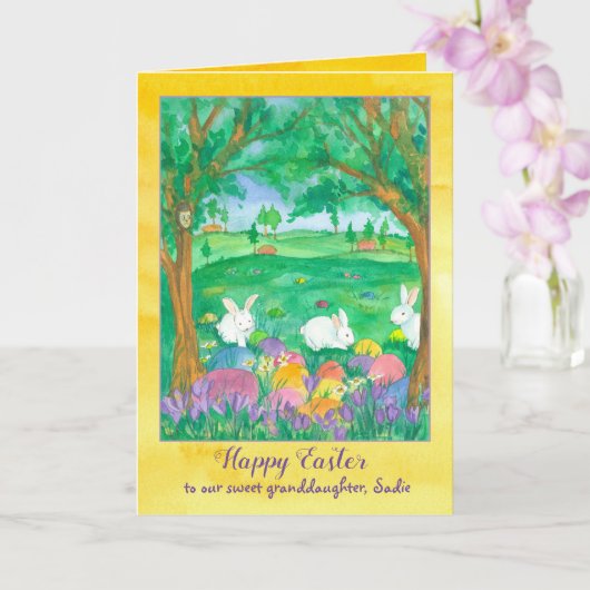 ハッピーイースターグランドドーターラビット名前をカスタムする カード (蘭)