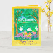 ハッピーイースターグランドドーターラビット名前をカスタムする カード (黄色い花)