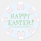 ハッピーイースターグリーンカスタムブルー可愛いバンニおもしろい ラウンドシール (正面)