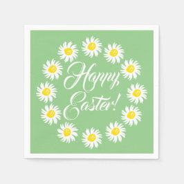 ハッピーイースターグリーンスクリプトかわいいデイジー陽気 スタンダードカクテルナプキン