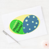 ハッピーイースターグリーンブルーイースターエッグ 楕円形シール (封筒)