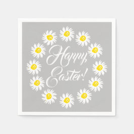 ハッピーイースターグレーのスクリプトかわいいデイジー陽気なおもしろい スタンダードカクテルナプキン