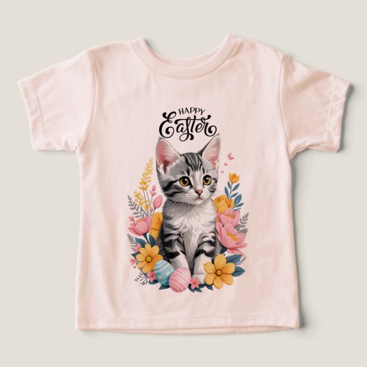 ハッピーイースターグレー虎猫と花 (デザイン正面)